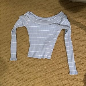 Off-Shoulder Blue Striped Women's Top
